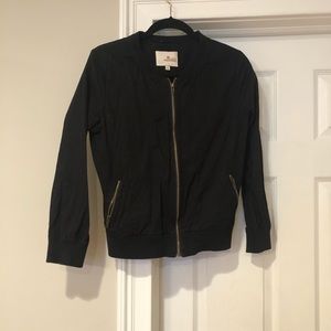 Black Bomber Jacket with Gold Zipper Detail